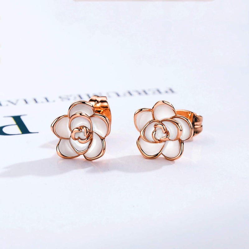 AllenCOCO Flower Stud Earrings Hypoallergenic for Women - 18K Gold Plated Rose Earrings for Sensitive Ears, Nickel Free - Image 2